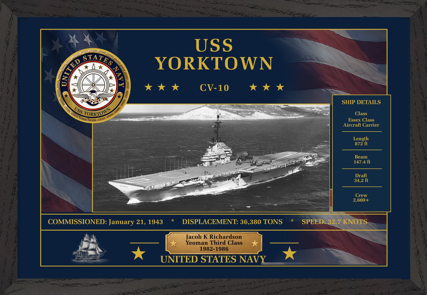USS Yorktown CV-10 Framed Patriotic Art