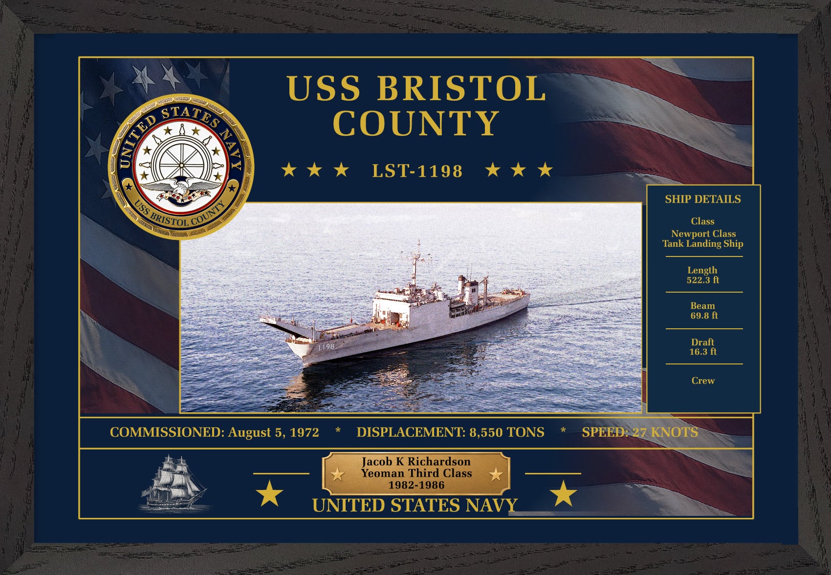 USS Bristol County LST-1198 Framed Patriotic Art