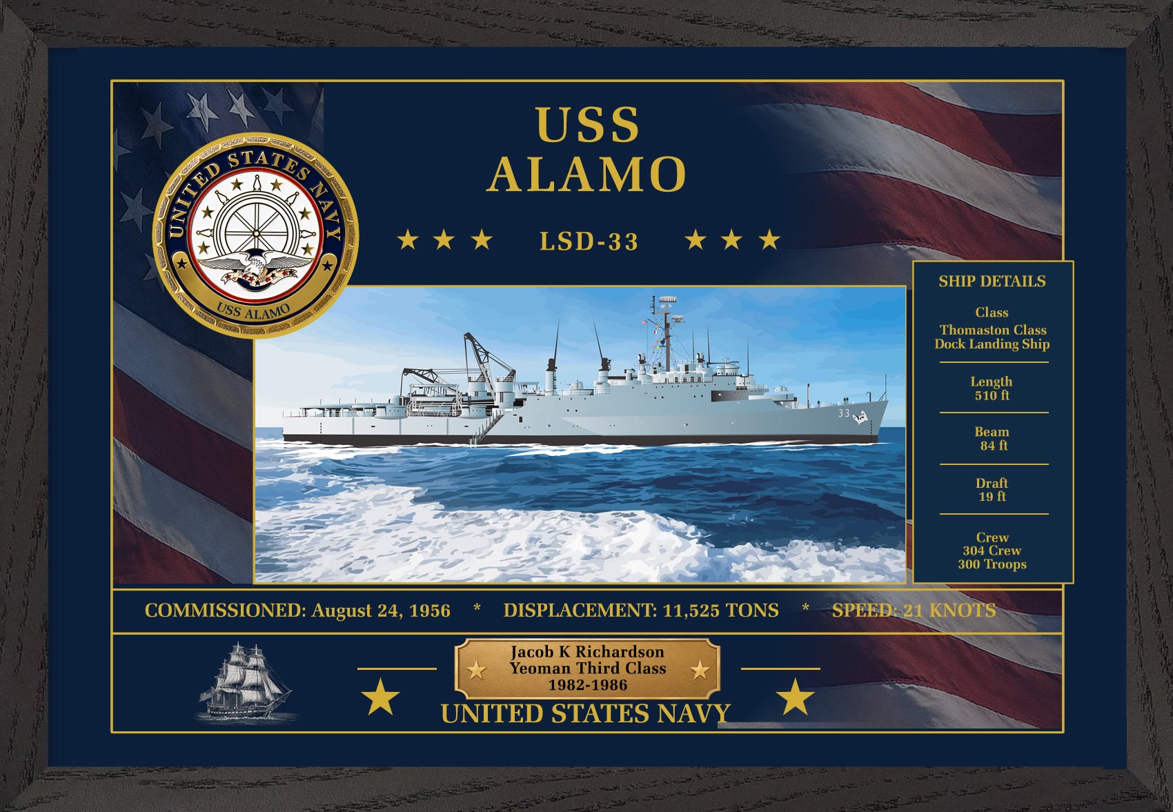 USS Alamo LSD-33 Framed Patriotic Art
