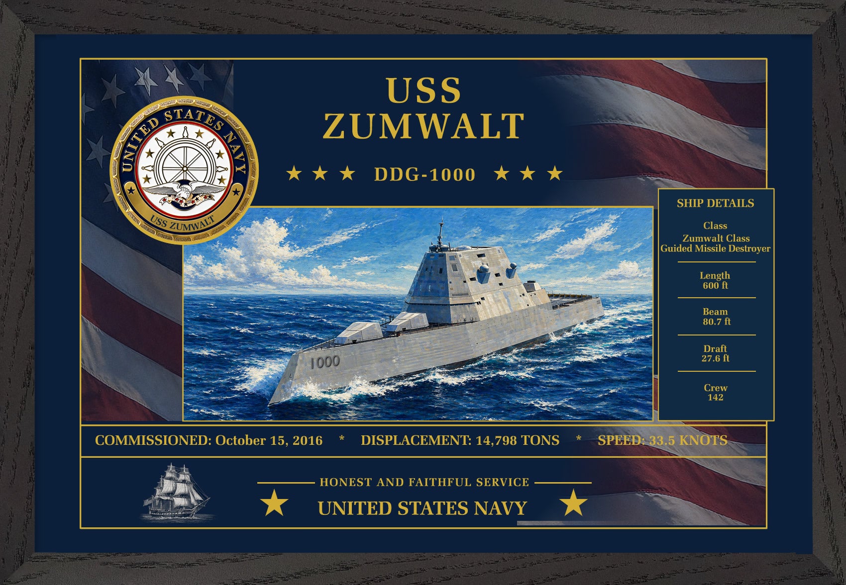 USS Zumwalt DDG-1000 Framed Patriotic Art