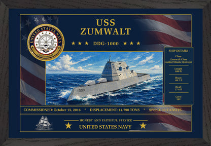 USS Zumwalt DDG-1000 Framed Patriotic Art