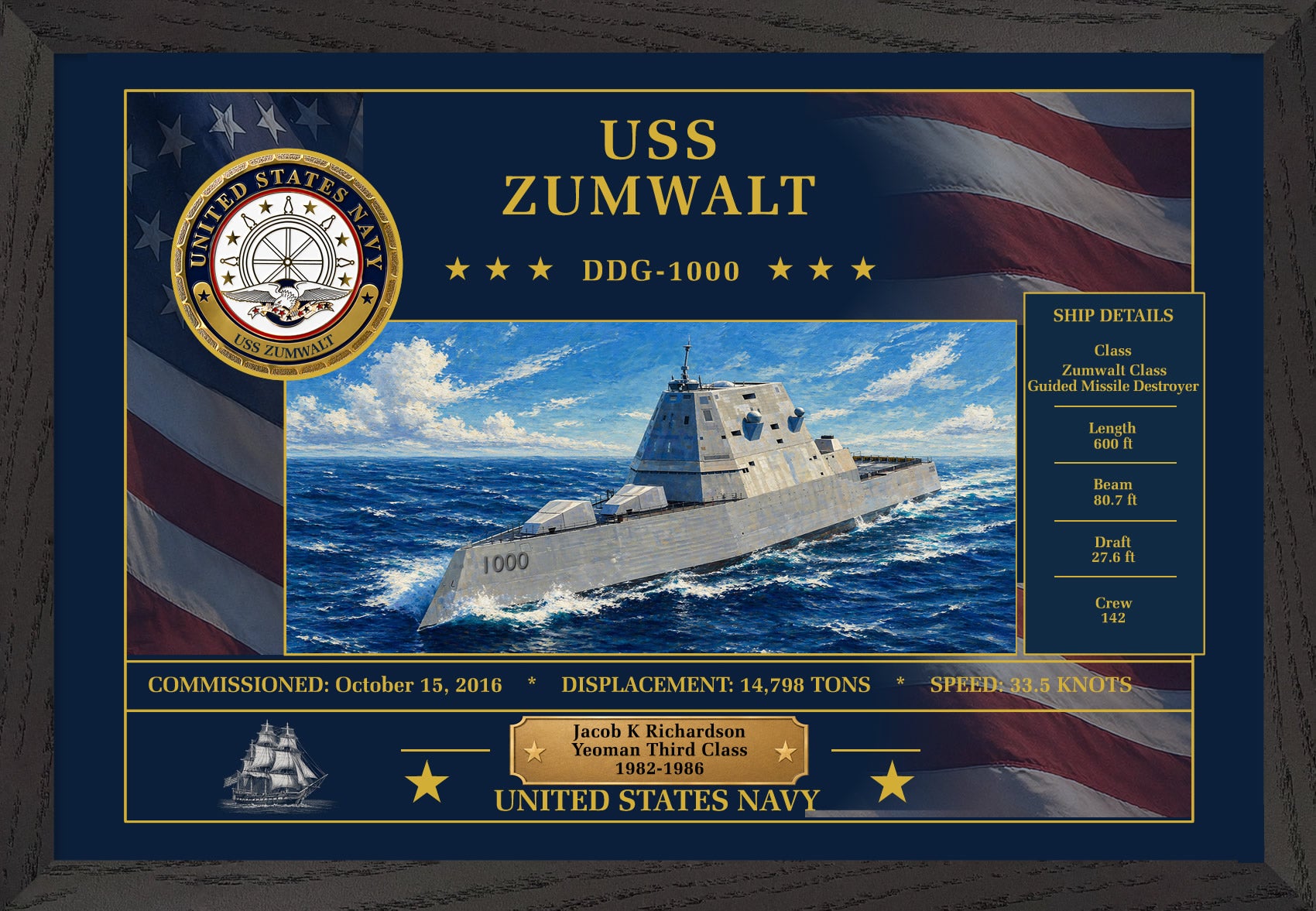 USS Zumwalt DDG-1000 Framed Patriotic Art