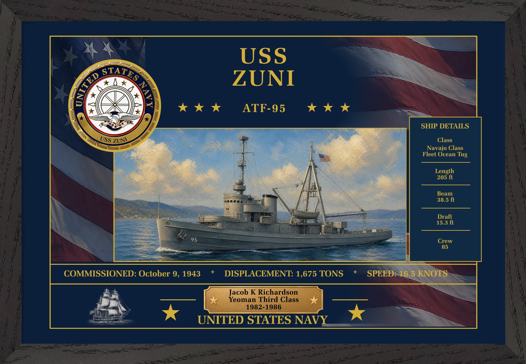 USS Zuni ATF-95 Framed Patriotic Art