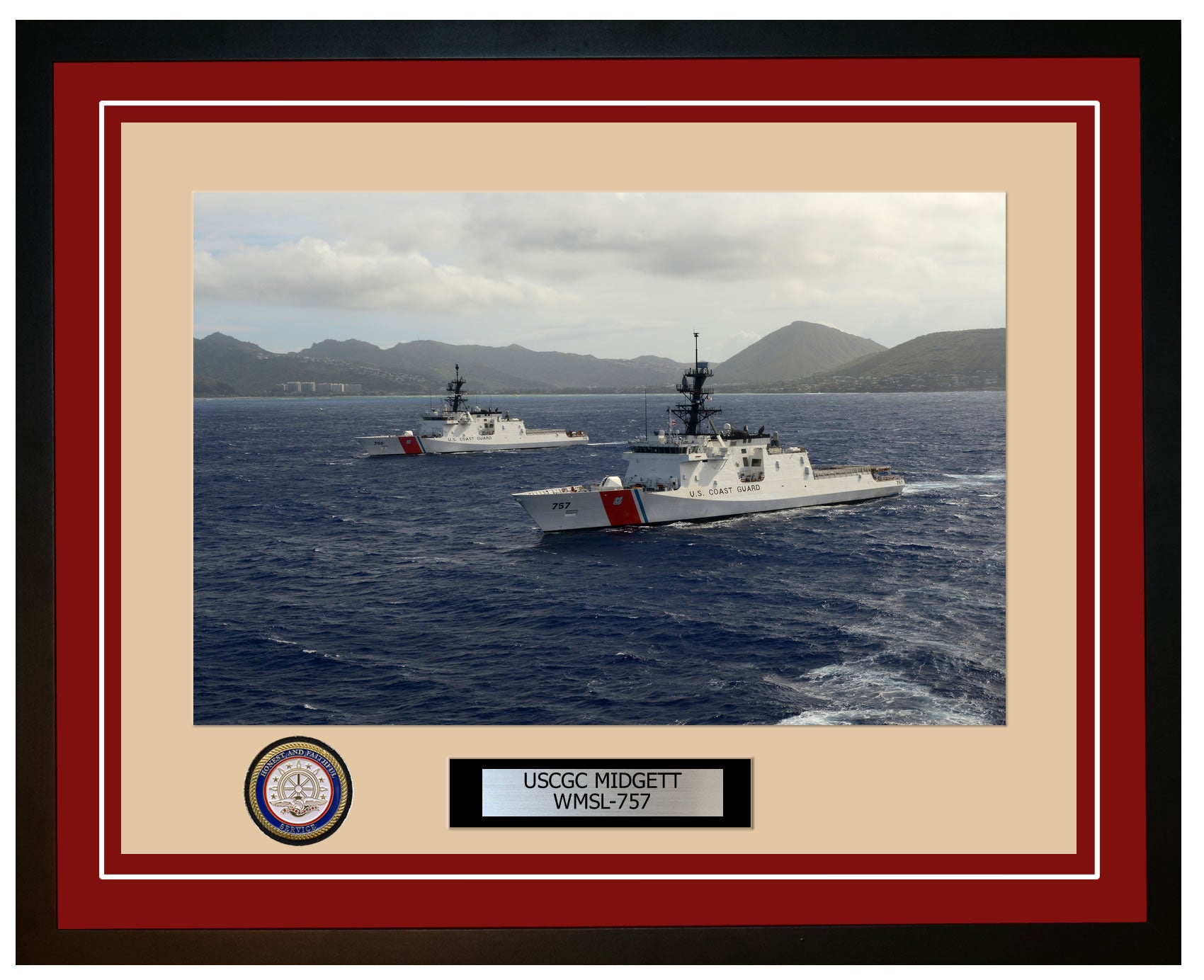 USCGC MIDGETT WMSL 757 Framed Coast Guard Ship Photo Burgundy 241WMSL757