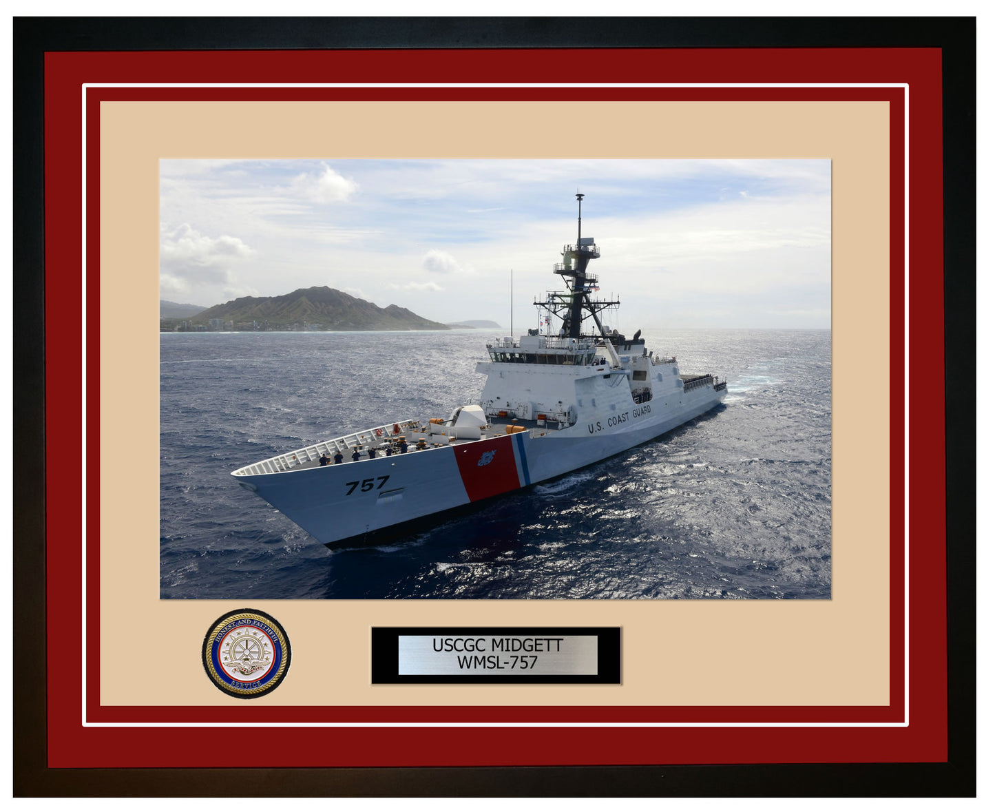 USCGC MIDGETT WMSL 757 Framed Coast Guard Ship Photo Burgundy 243WMSL757