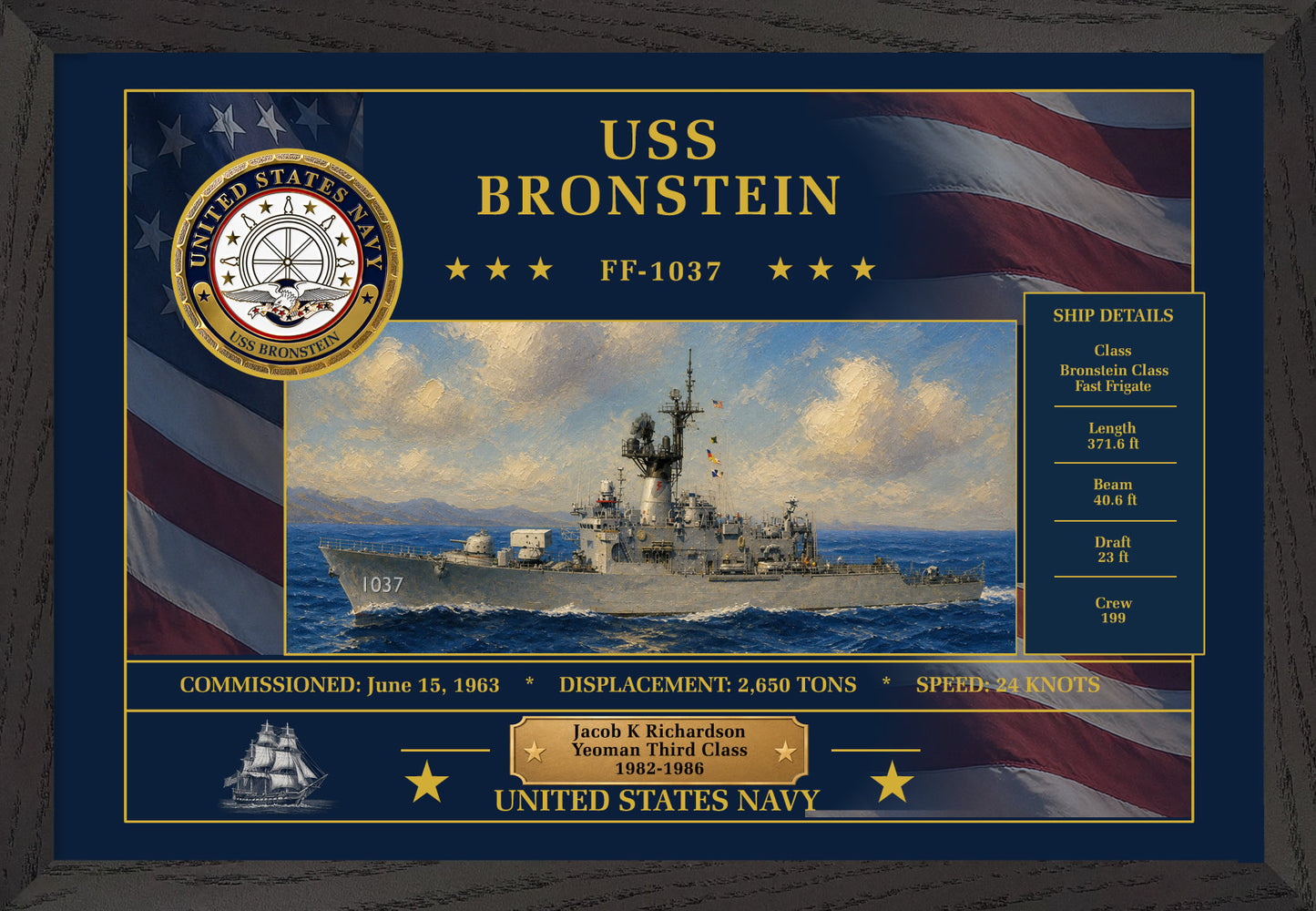 USS Bronstein FF-1037 Framed Patriotic Art