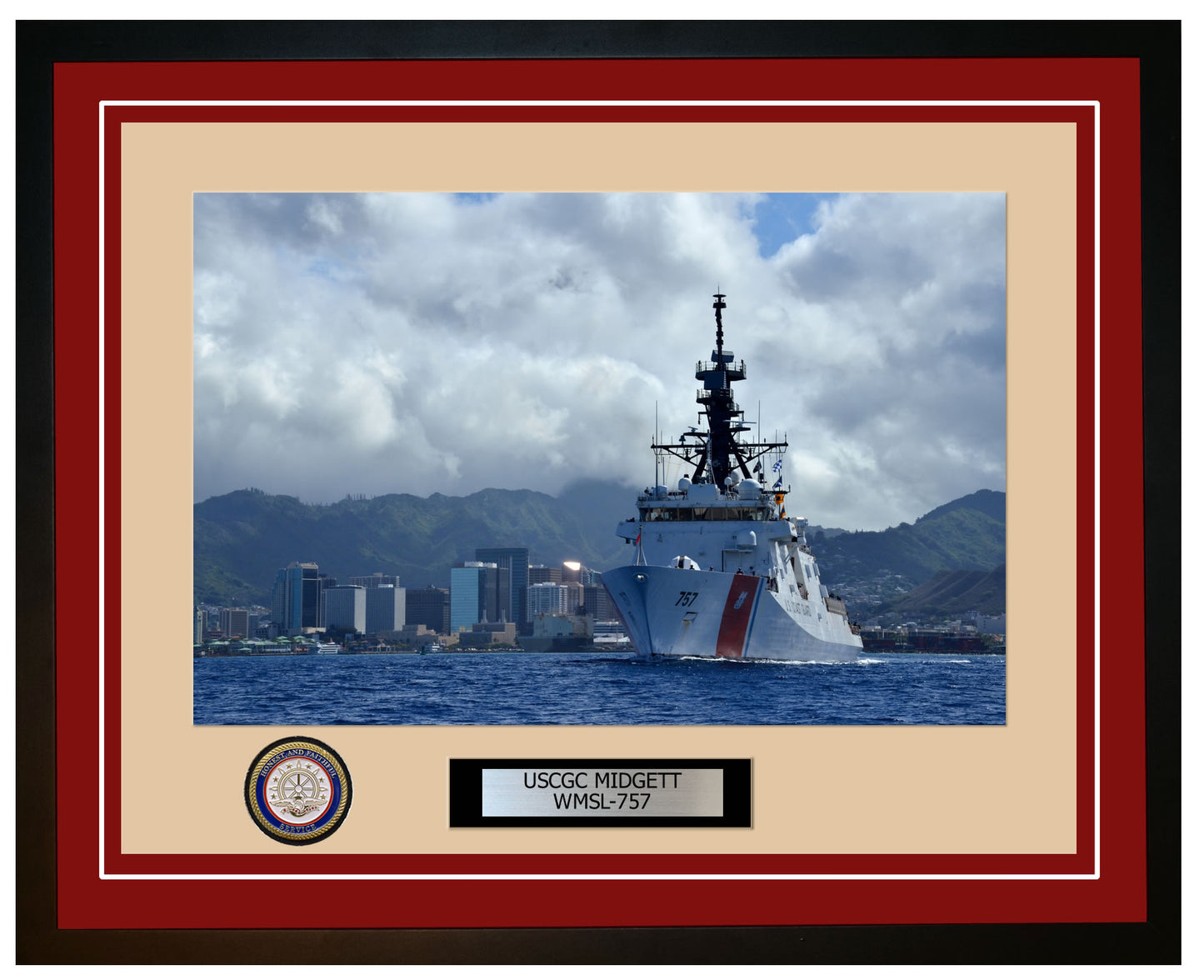 USCGC MIDGETT WMSL 757 Framed Coast Guard Ship Photo Burgundy 244WMSL757