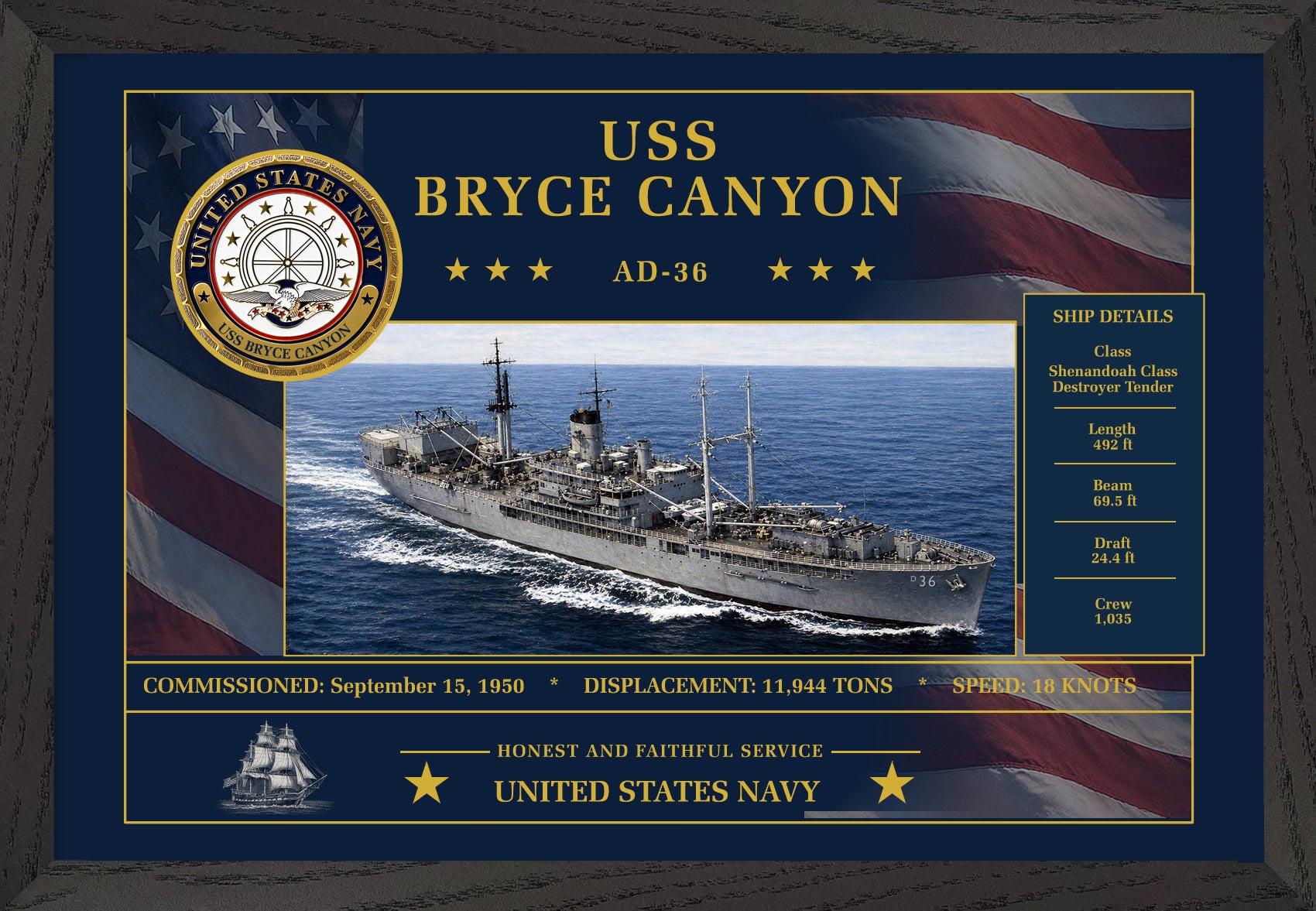 USS Bryce Canyon AD-36 Framed Patriotic Art