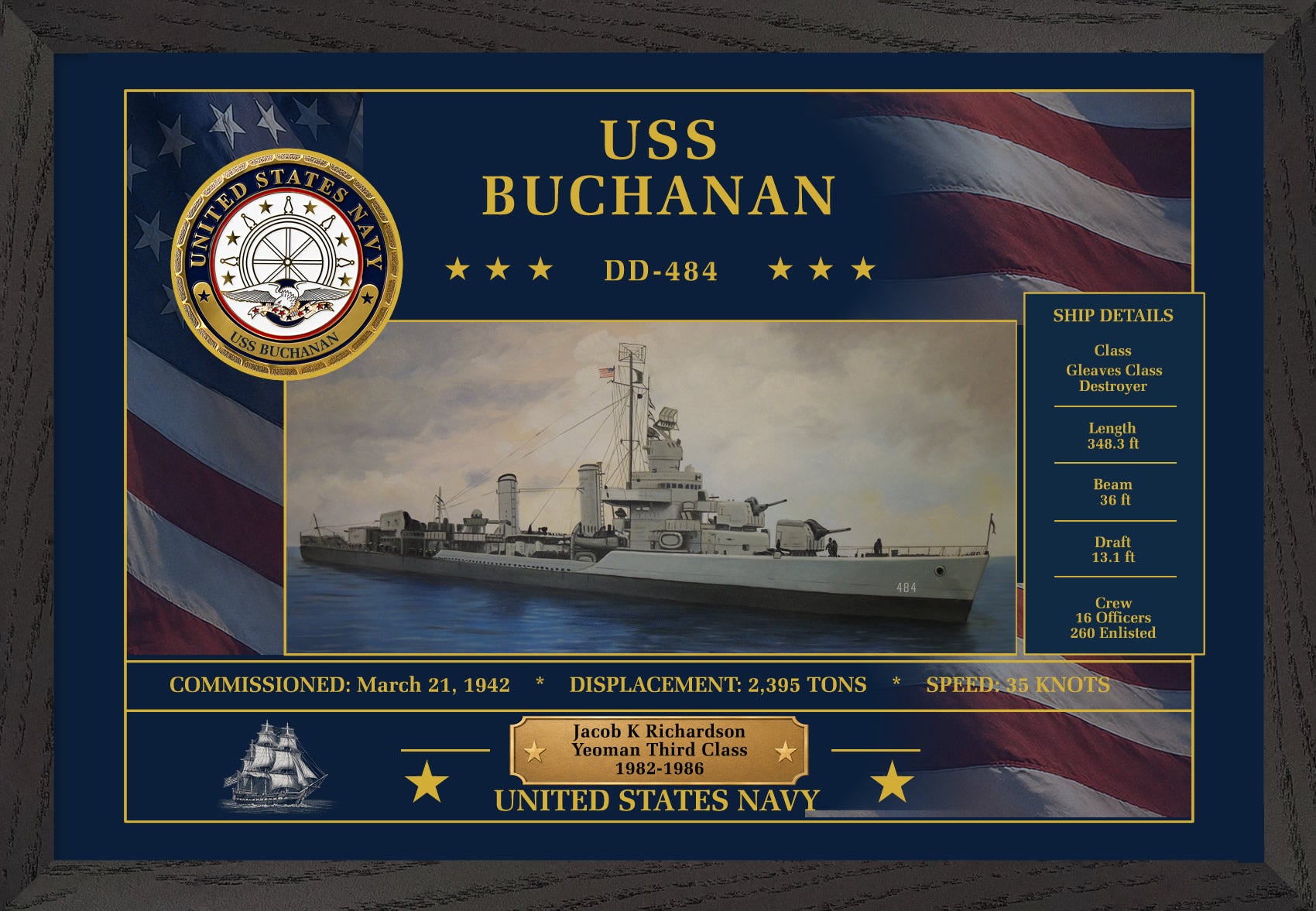 USS Buchanan DD-484 Framed Patriotic Art