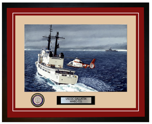 USCGC GALLATIN WHEC 721 Framed Coast Guard Ship Photo Burgundy 261WHEC721