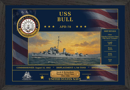 USS Bull APD-78 Framed Patriotic Art