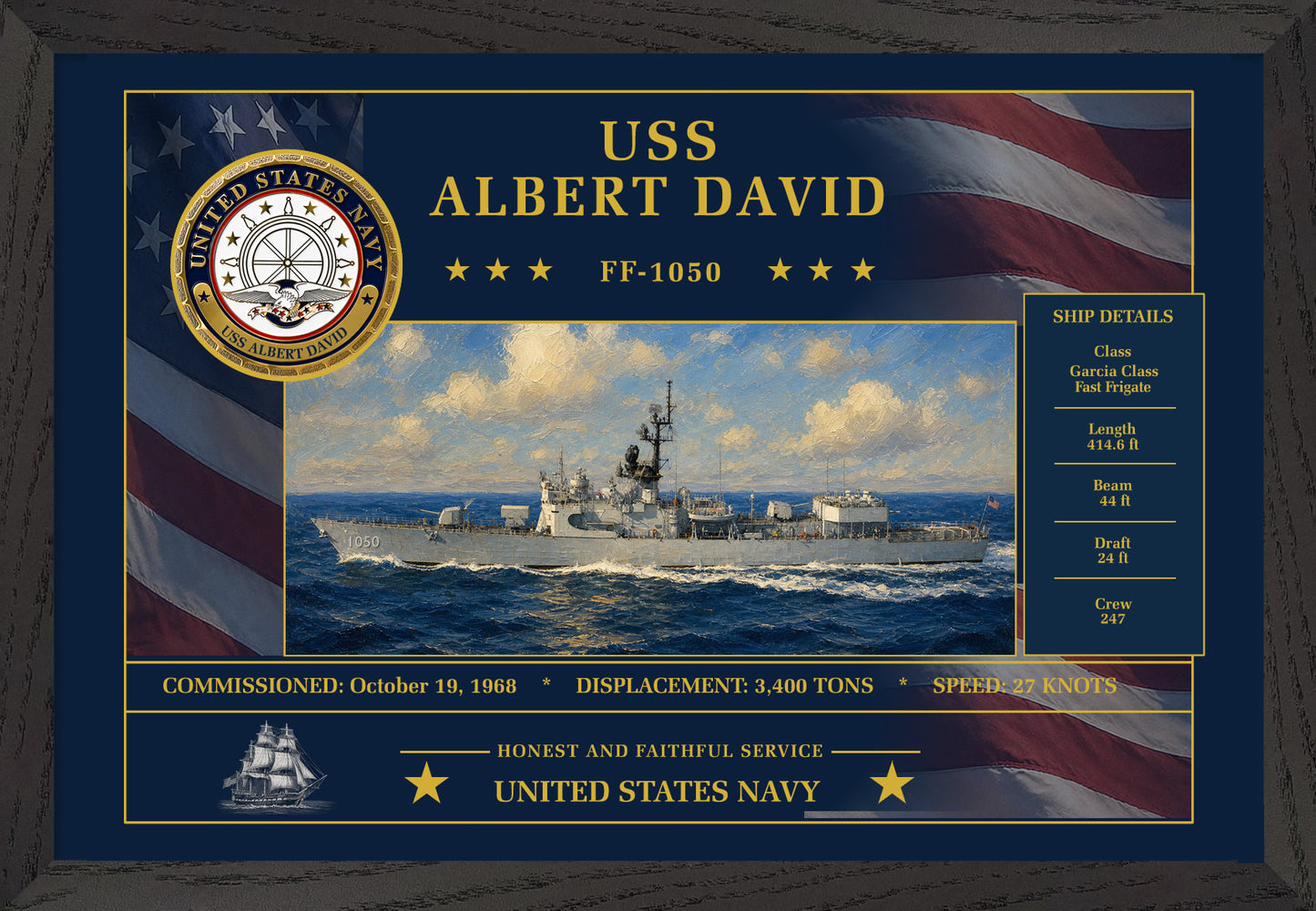 USS Albert David FF-1050 Framed Patriotic Art