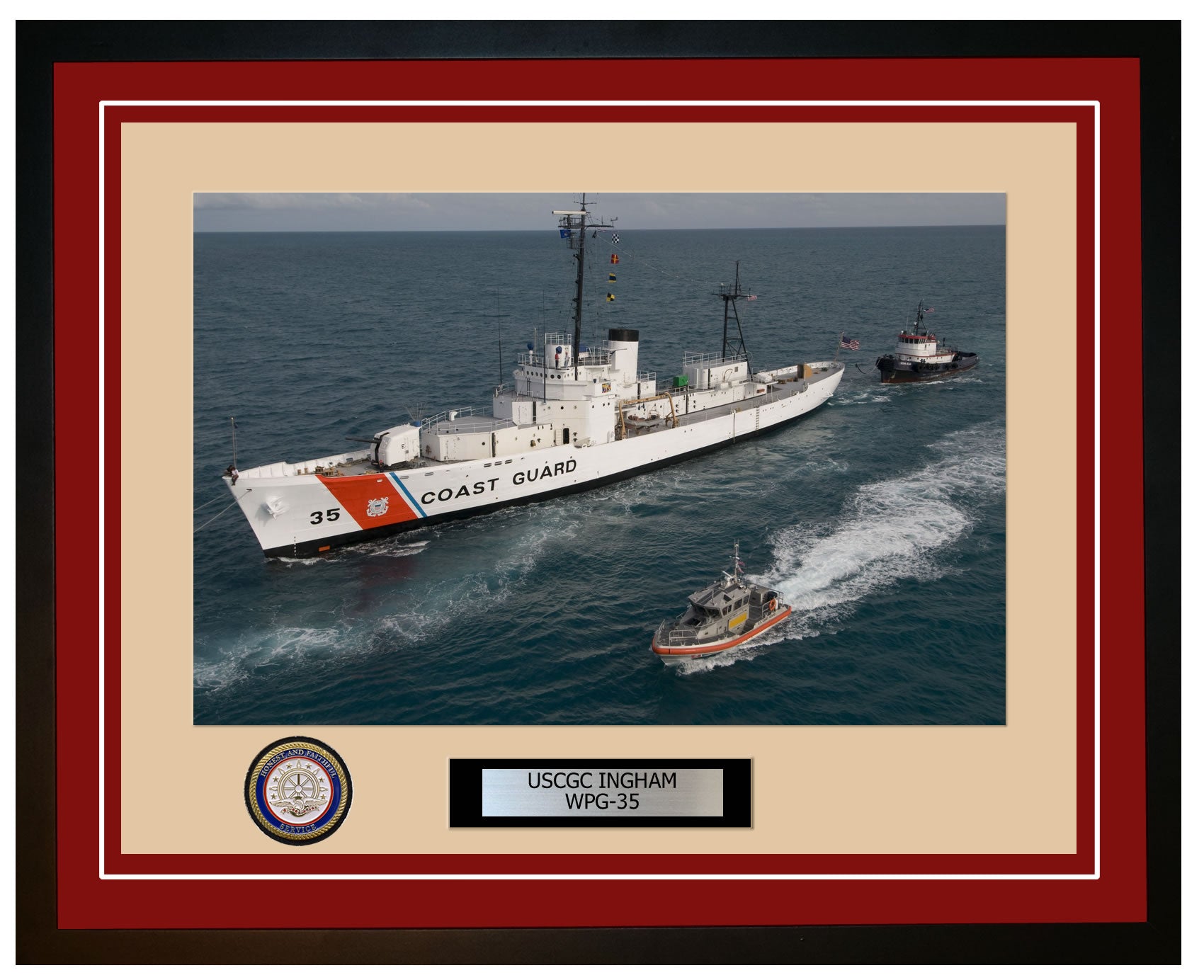 USCGC INGHAM WPG 35 Framed Coast Guard Ship Photo Burgundy 273WPG35