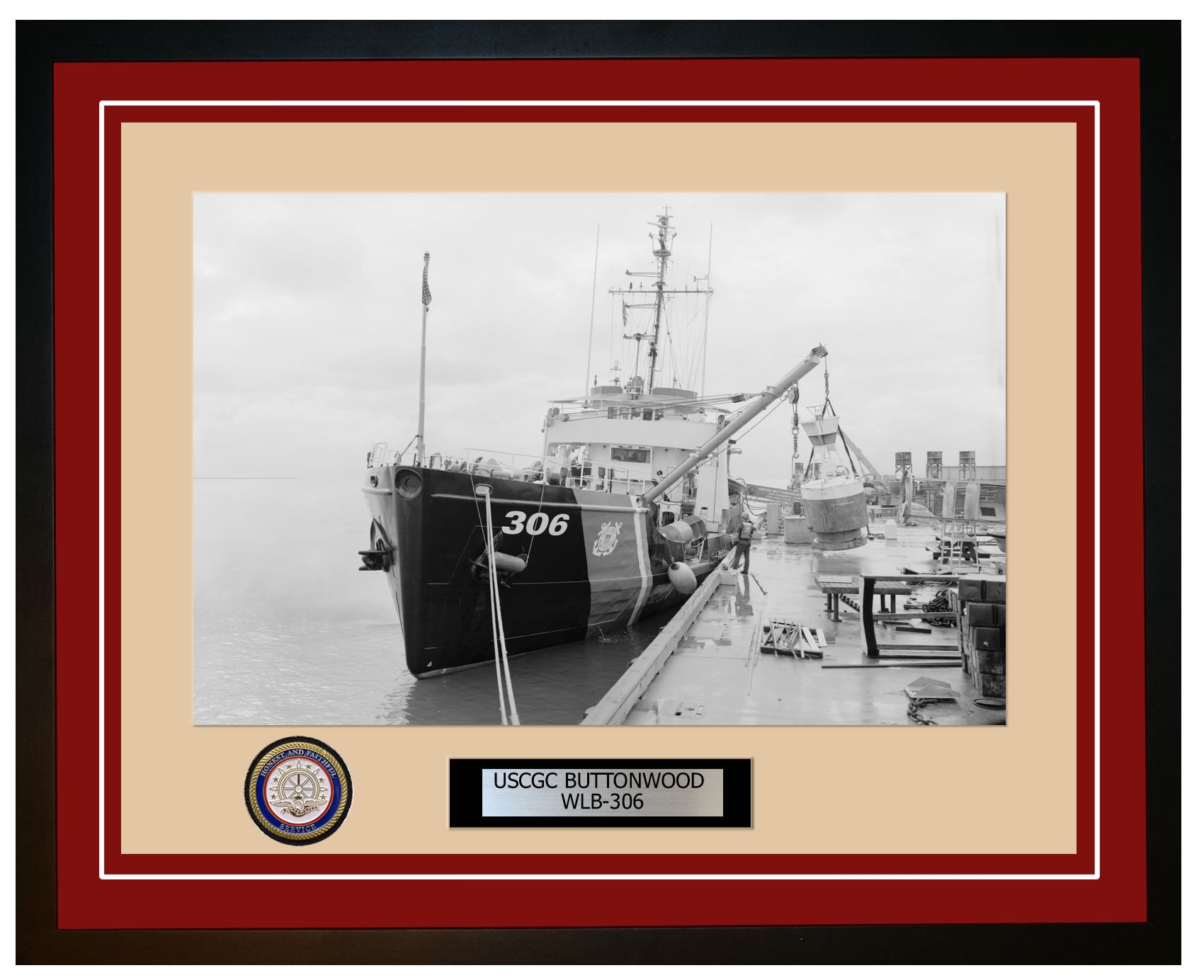 USCGC BUTTONWOOD WLB 306 Framed Coast Guard Ship Photo Burgundy 27WLB306