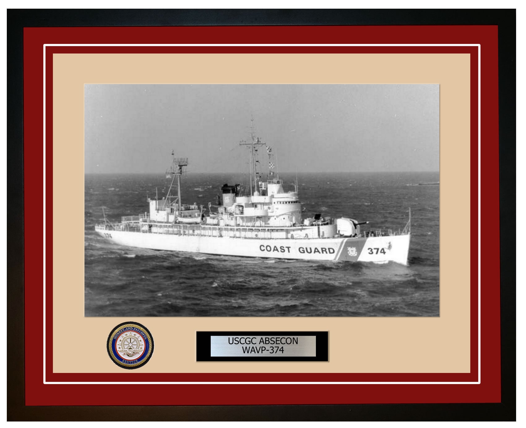 USCGC ABSECON WAVP 374 Framed Coast Guard Ship Photo Burgundy 281WAVP374