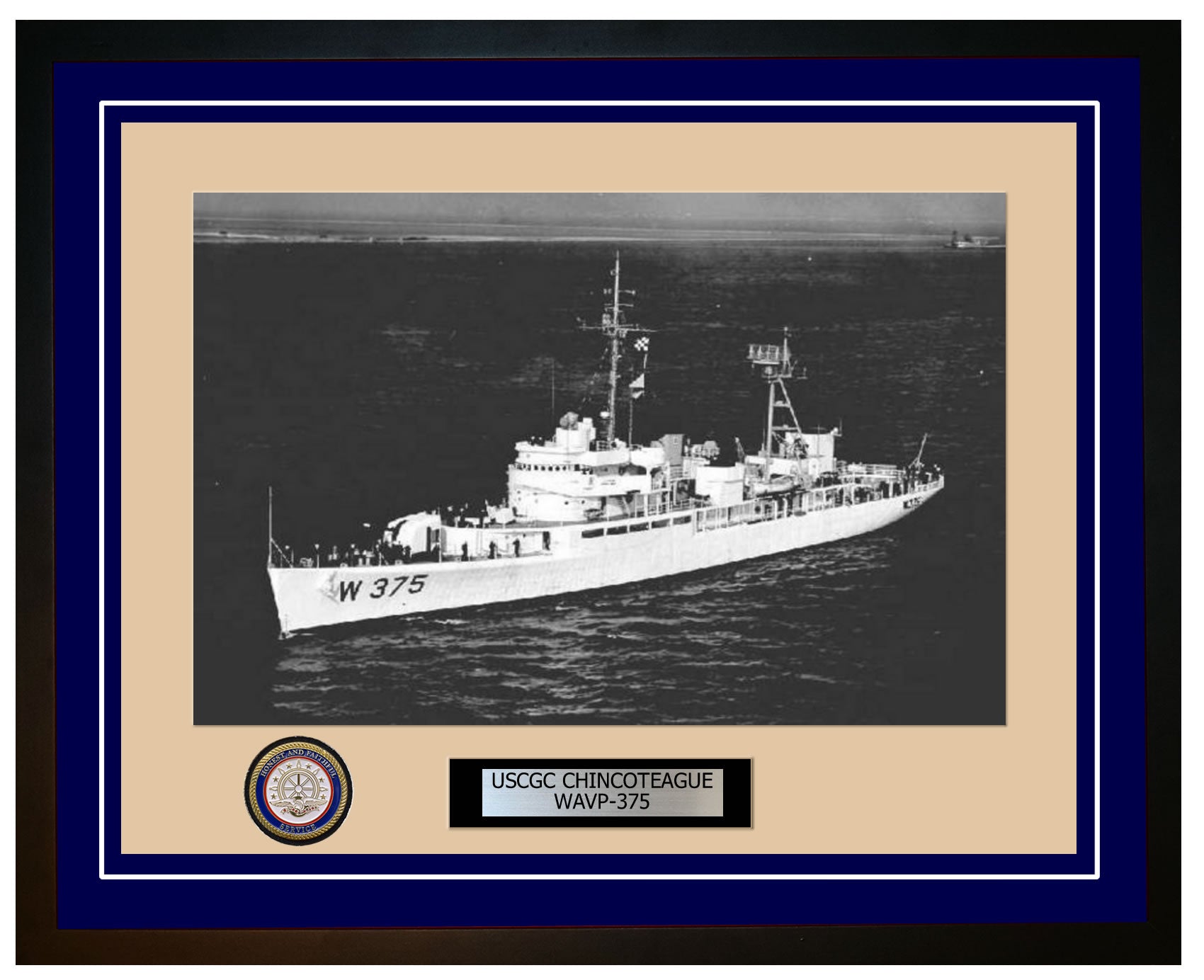 USCGC CHINCOTEAGUE WAVP 375 Framed Coast Guard Ship Photo Blue 282WAVP375