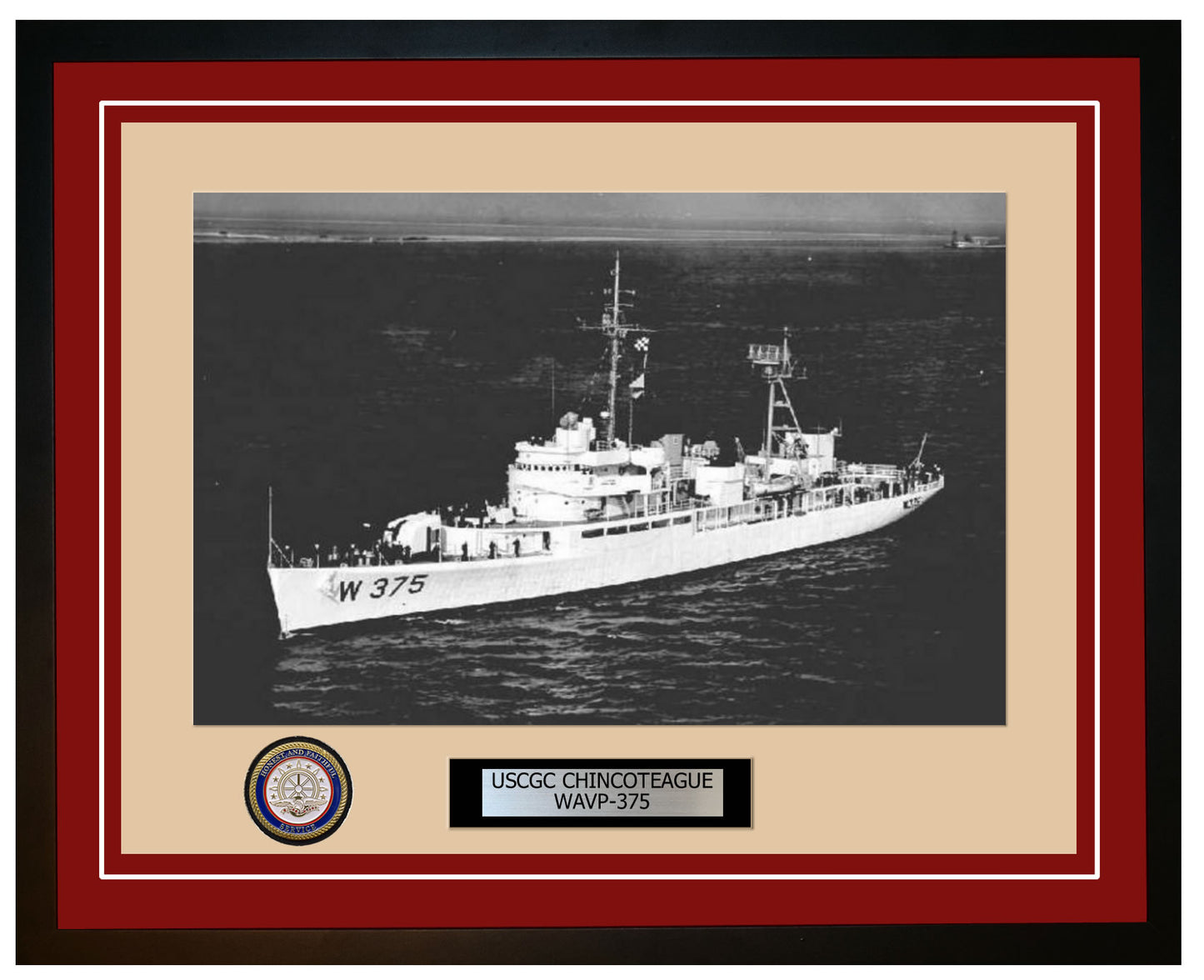 USCGC CHINCOTEAGUE WAVP 375 Framed Coast Guard Ship Photo Burgundy 282WAVP375