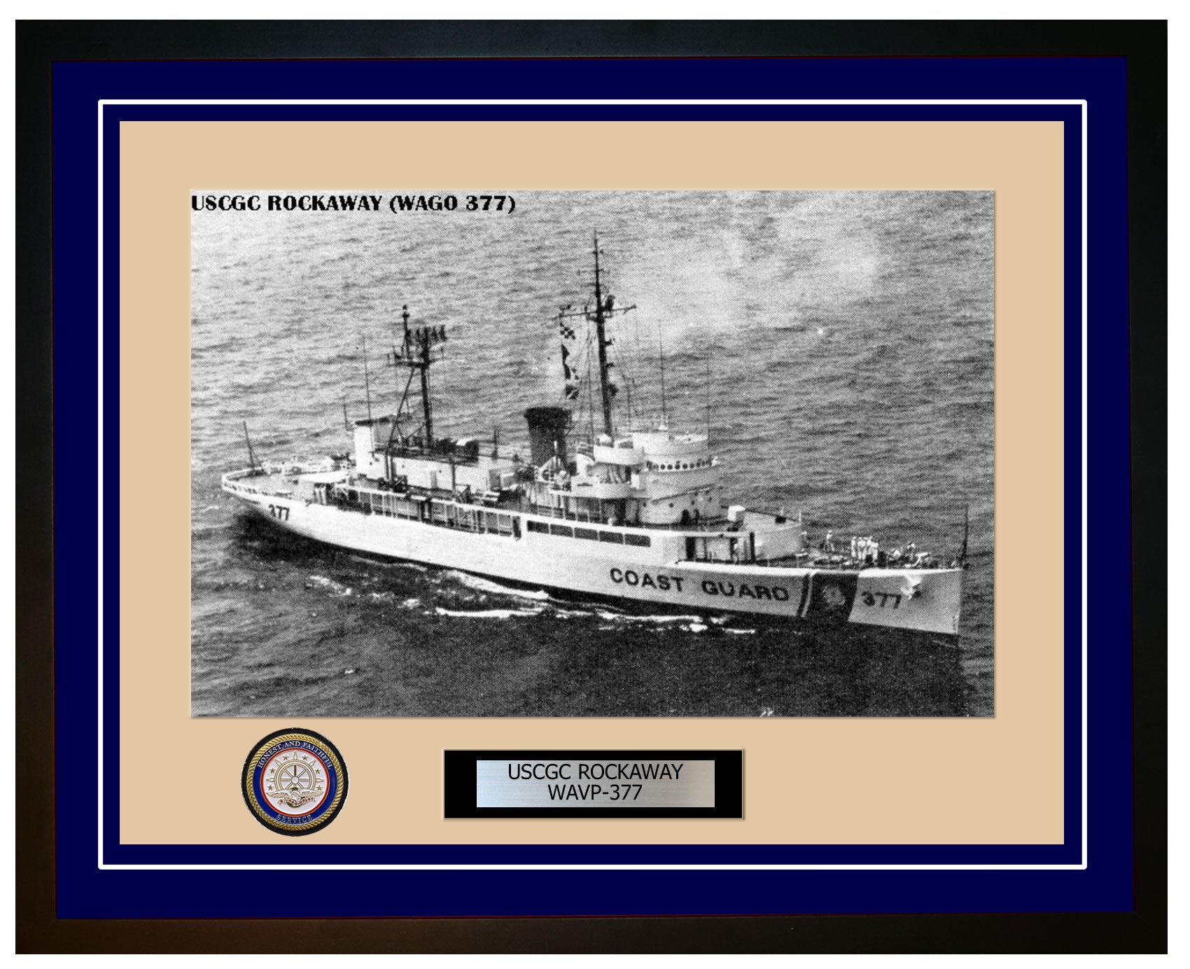 USCGC ROCKAWAY WAVP 377 Framed Coast Guard Ship Photo Blue 284WAVP377