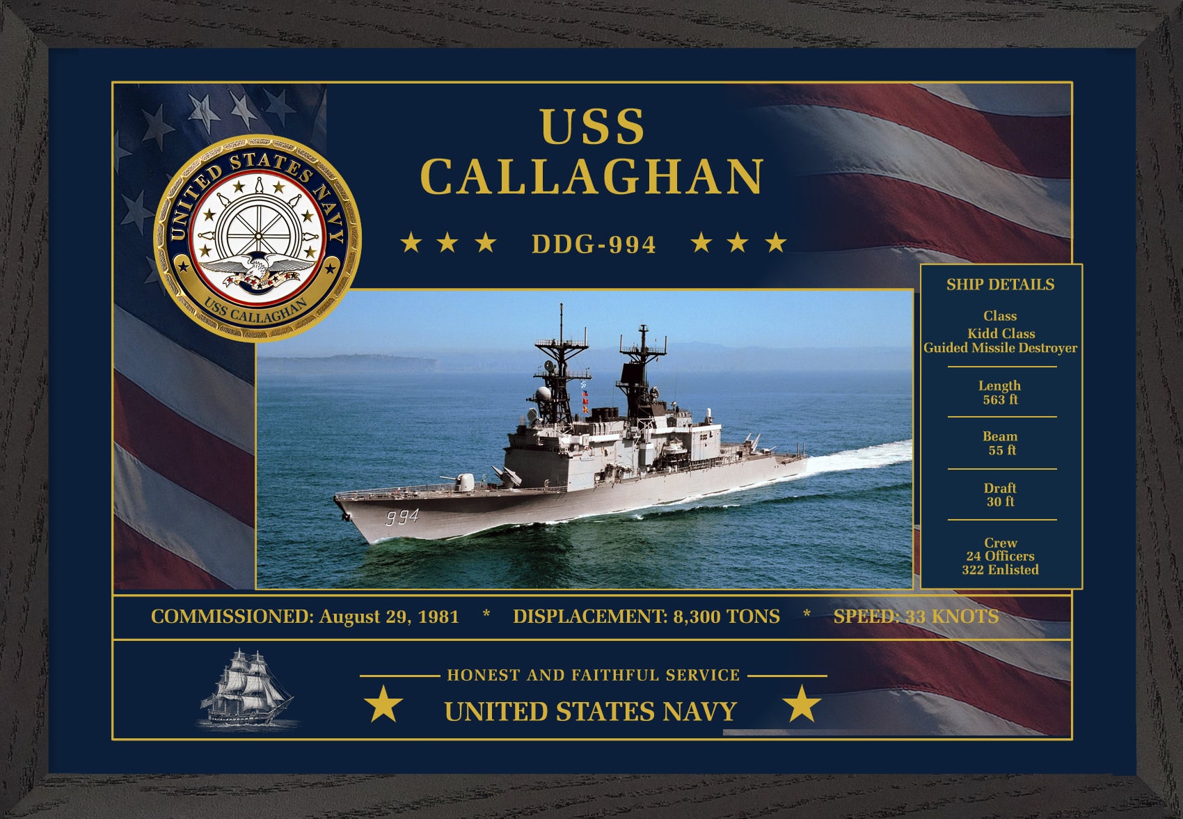 USS Callaghan DDG-994 Framed Patriotic Art