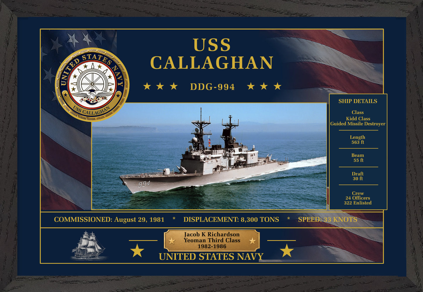 USS Callaghan DDG-994 Framed Patriotic Art