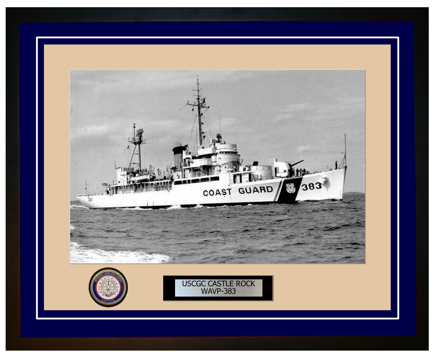USCGC CASTLE ROCK WAVP 383 Framed Coast Guard Ship Photo Blue 289WAVP383