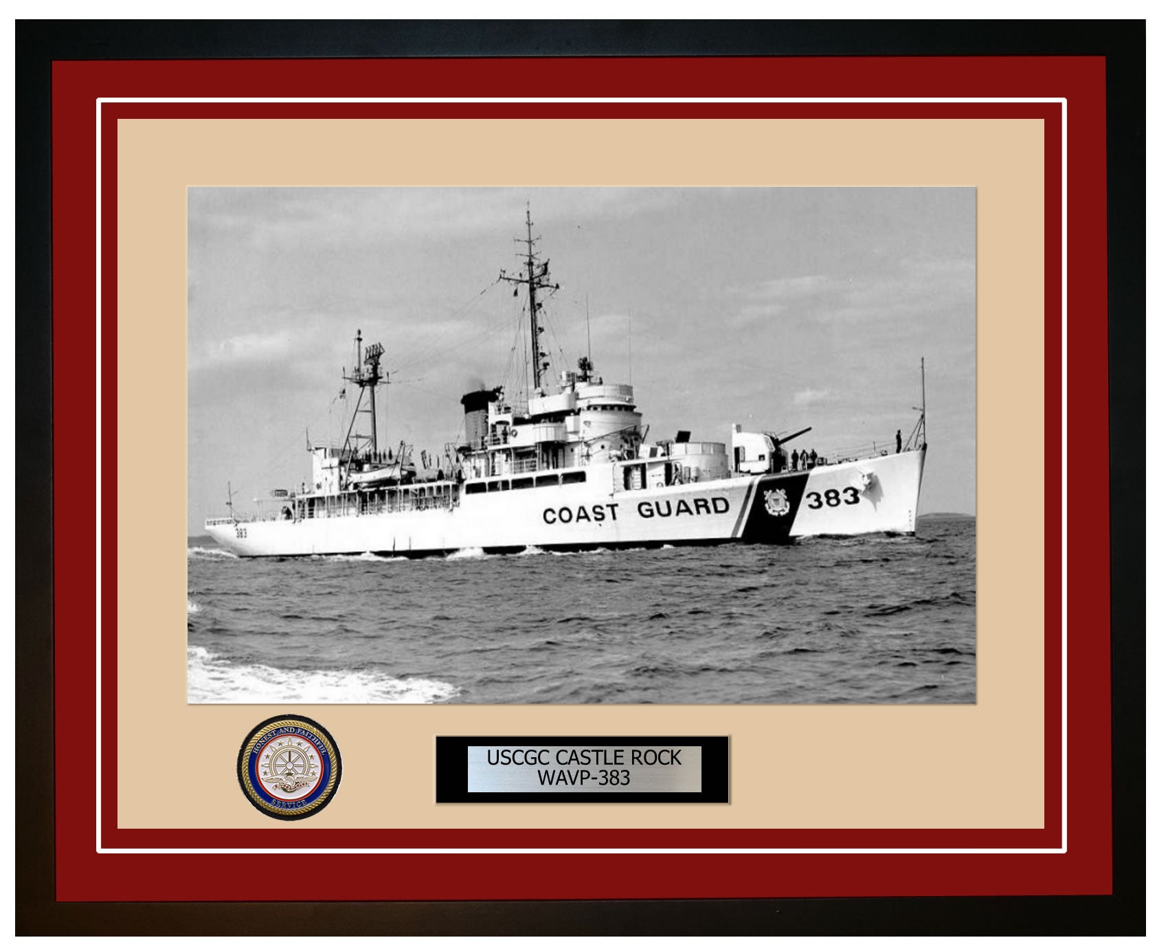 USCGC CASTLE ROCK WAVP 383 Framed Coast Guard Ship Photo Burgundy 289WAVP383