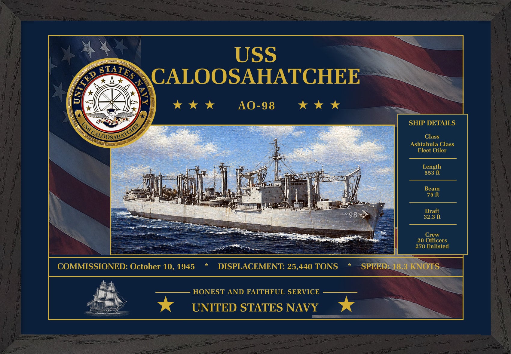 USS Caloosahatchee AO-98 Framed Patriotic Art