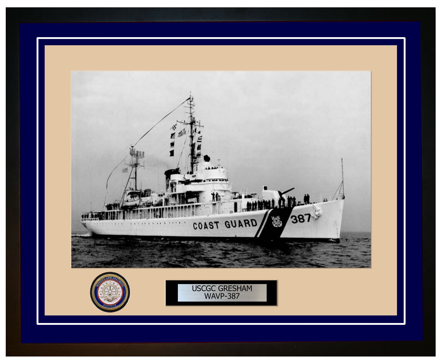 USCGC GRESHAM WAVP 387 Framed Coast Guard Ship Photo Blue 291WAVP387