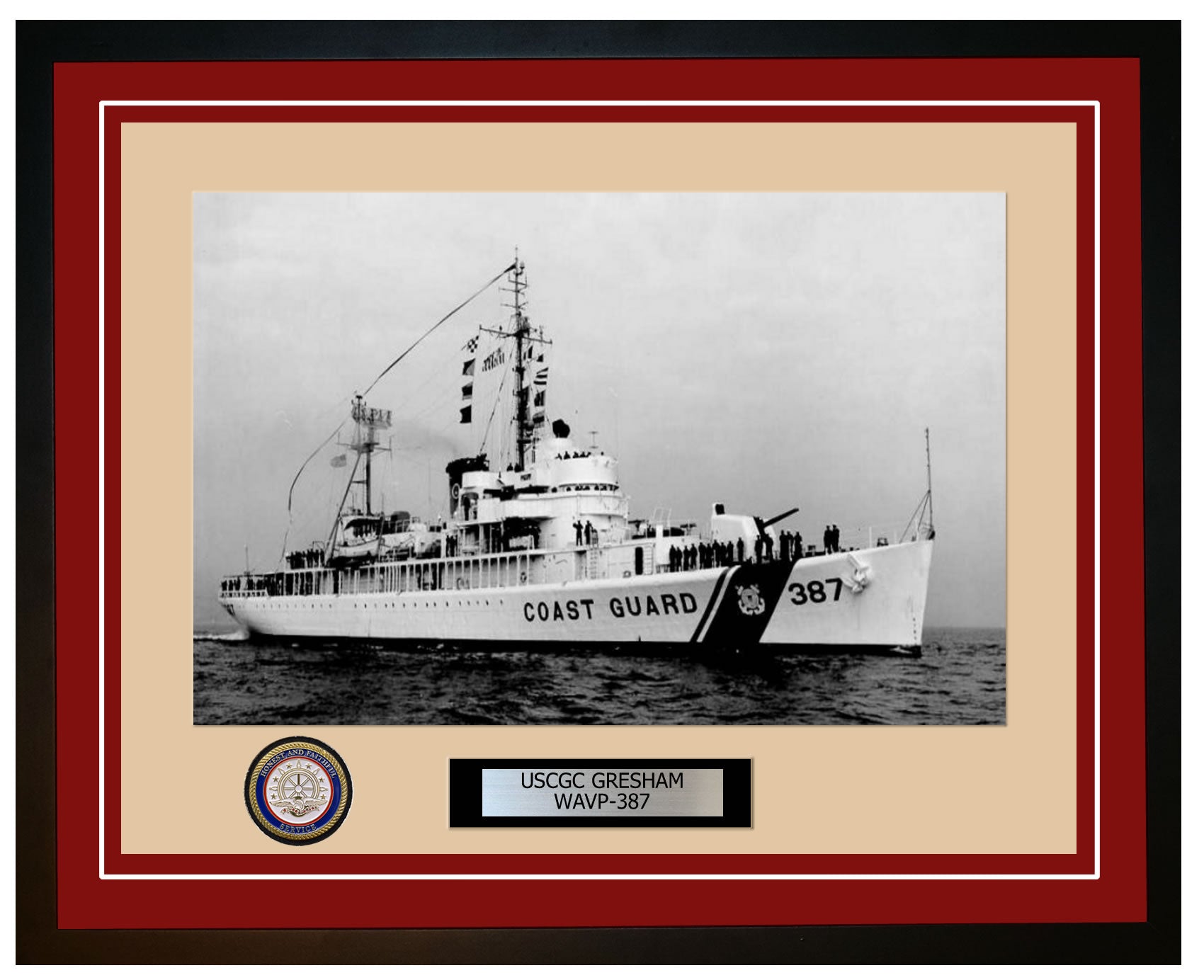 USCGC GRESHAM WAVP 387 Framed Coast Guard Ship Photo Burgundy 291WAVP387