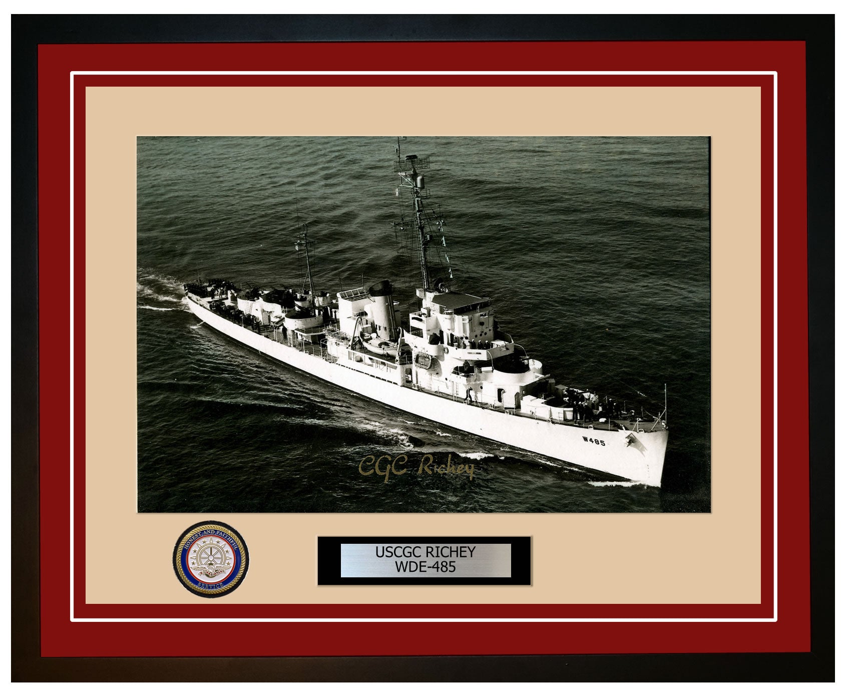 USCGC RICHEY WDE 485 Framed Coast Guard Ship Photo Burgundy 294WDE485