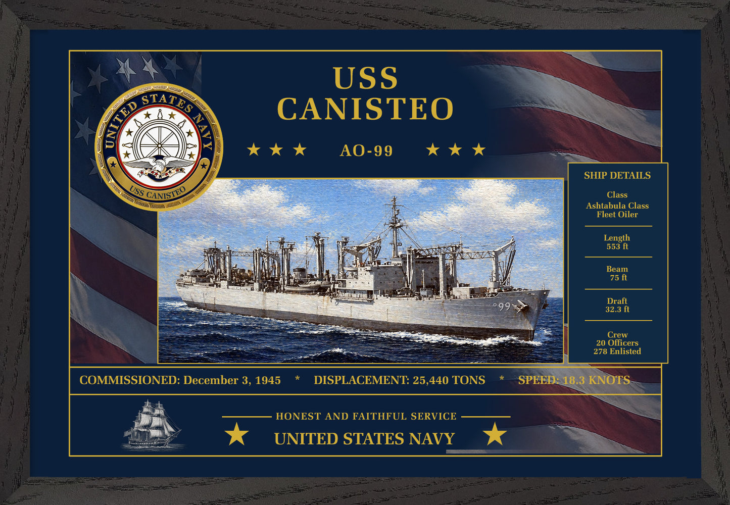 USS Canisteo AO-99 Framed Patriotic Art