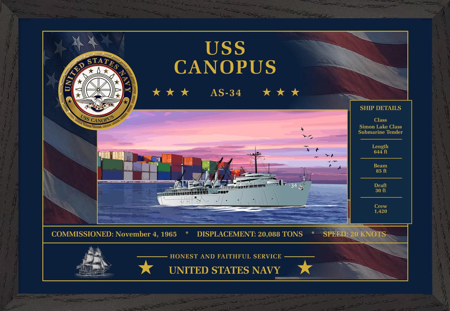 USS Canopus AS-34 Framed Patriotic Art