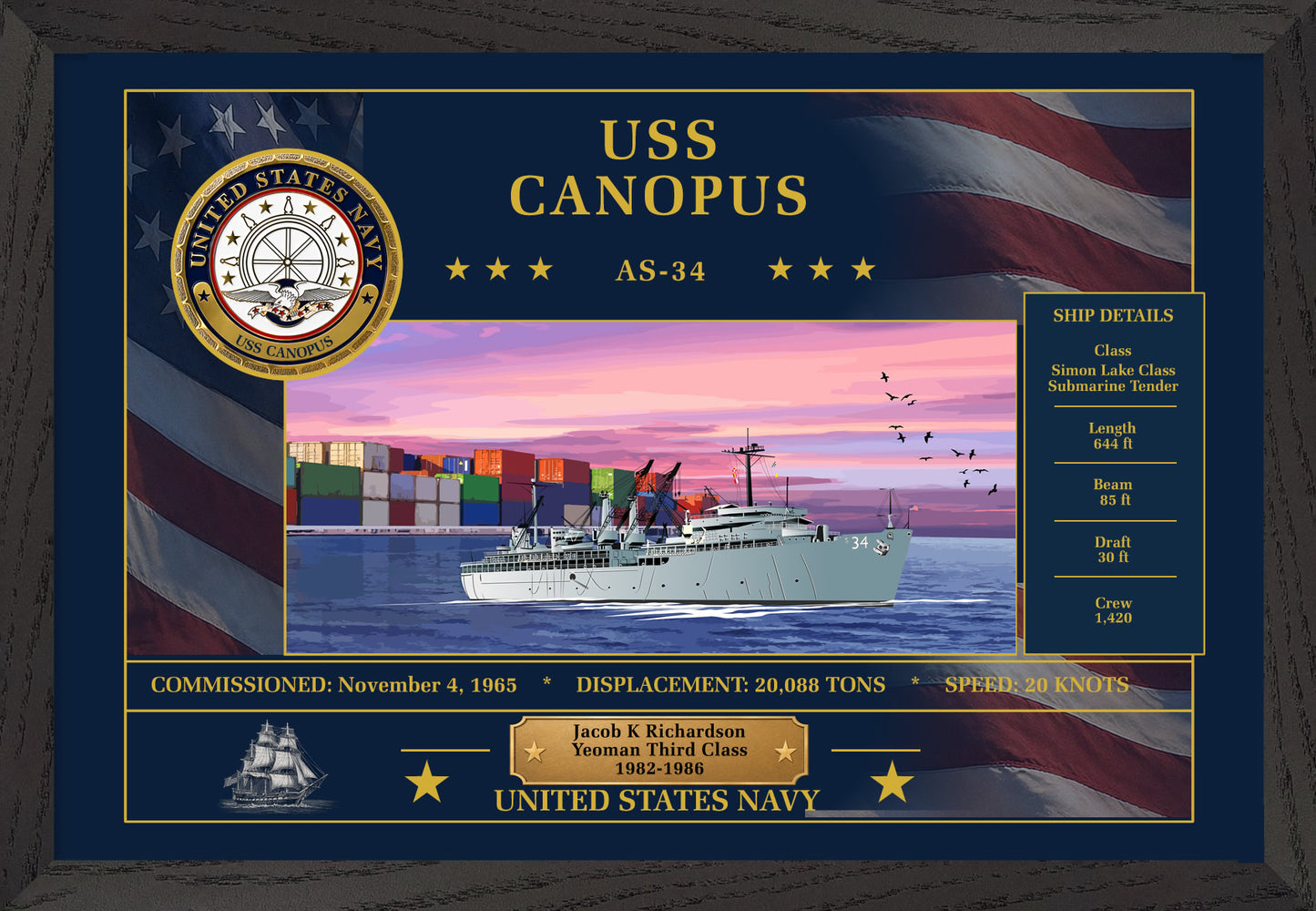 USS Canopus AS-34 Framed Patriotic Art