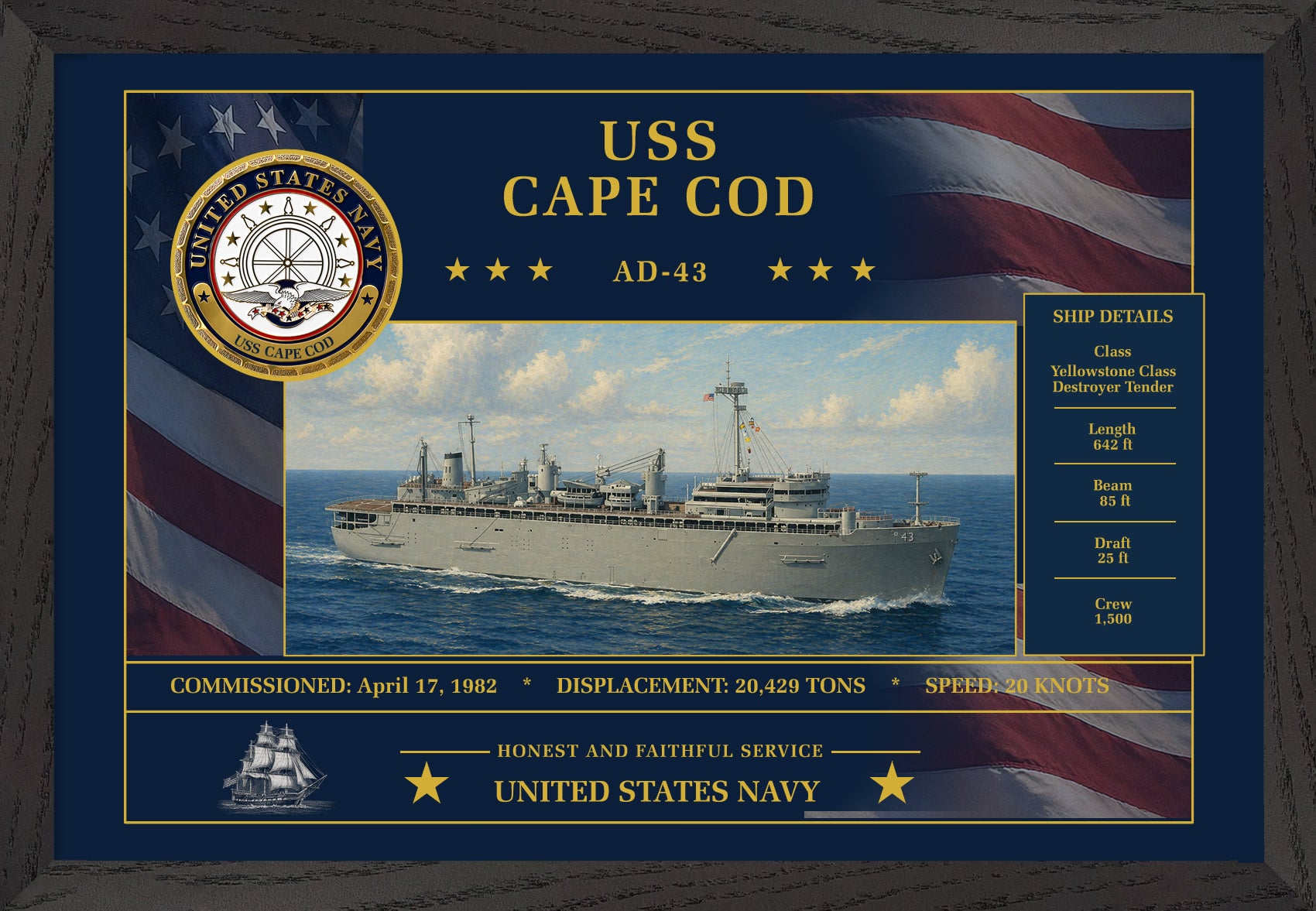 USS Cape Cod AD-43 Framed Patriotic Art