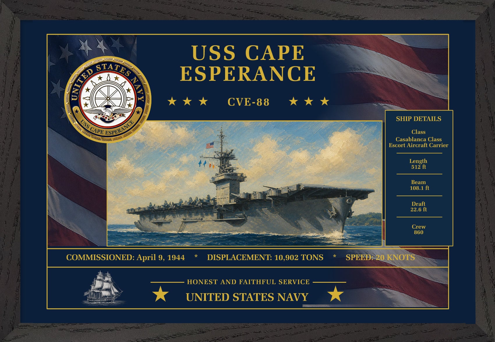USS Cape Esperance CVE-88 Framed Patriotic Art