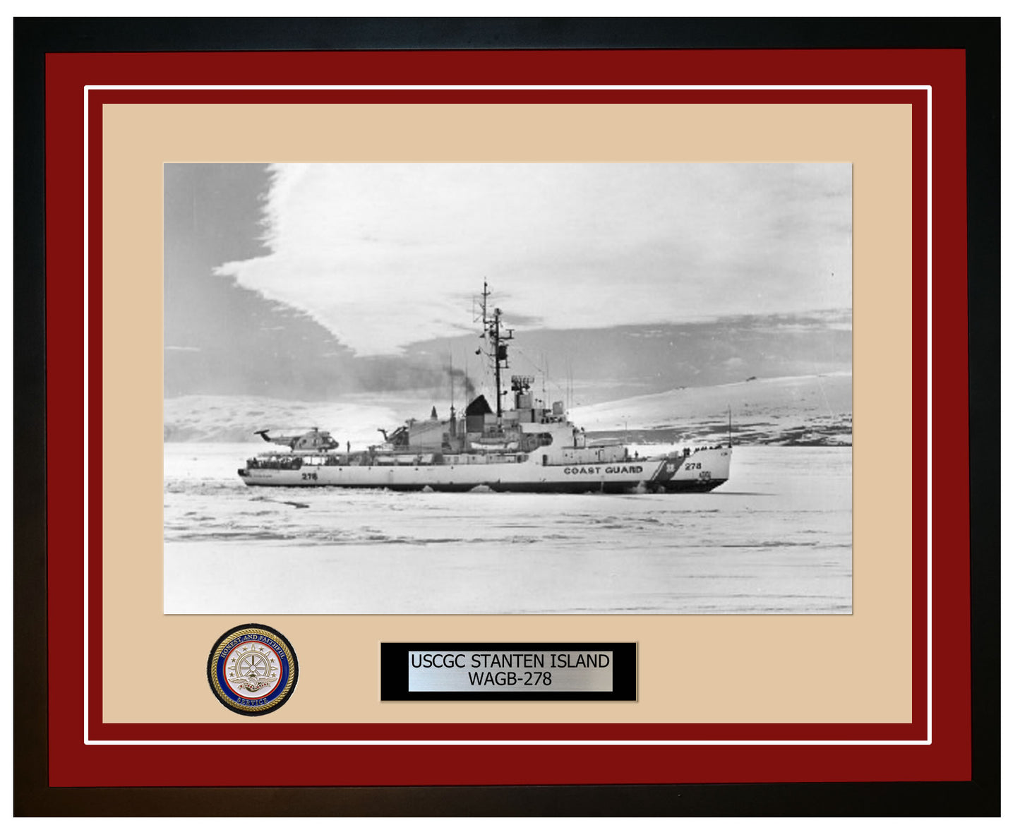 USCGC STANTEN ISLAND WAGB 278 Framed Coast Guard Ship Photo Burgundy 300WAGB278