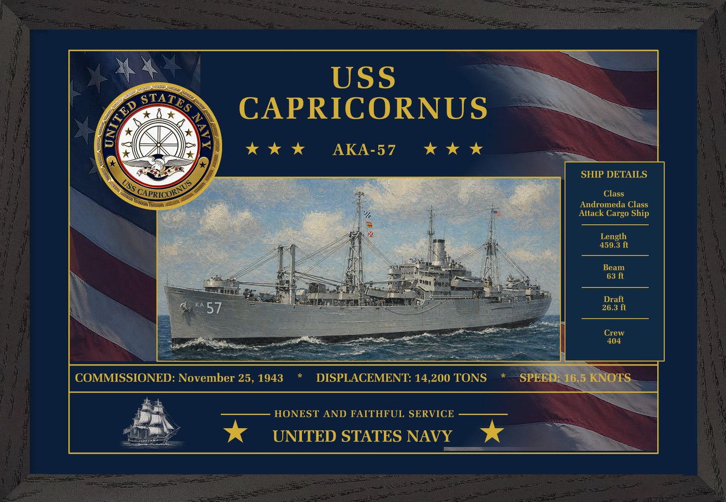USS Capricornus AKA-57 Framed Patriotic Art