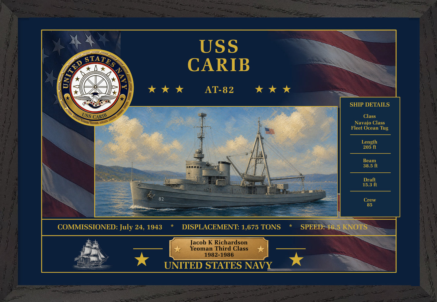 USS Carib AT-82 Framed Patriotic Art