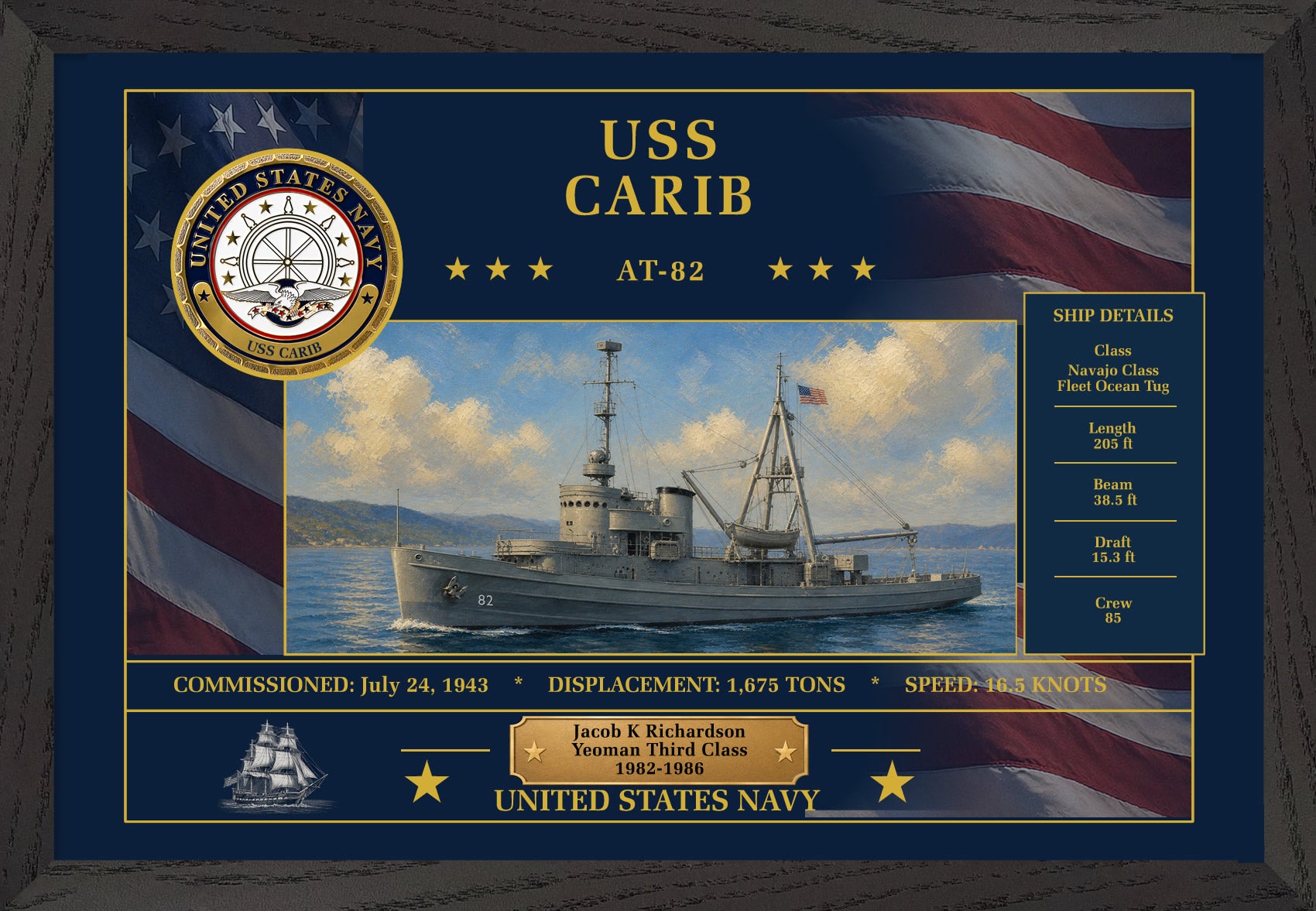 USS Carib AT-82 Framed Patriotic Art