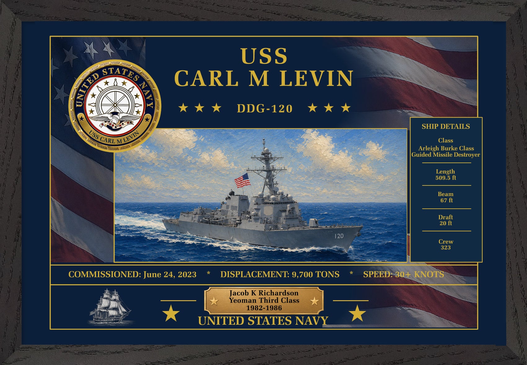 USS Carl M Levin DDG-120 Framed Patriotic Art
