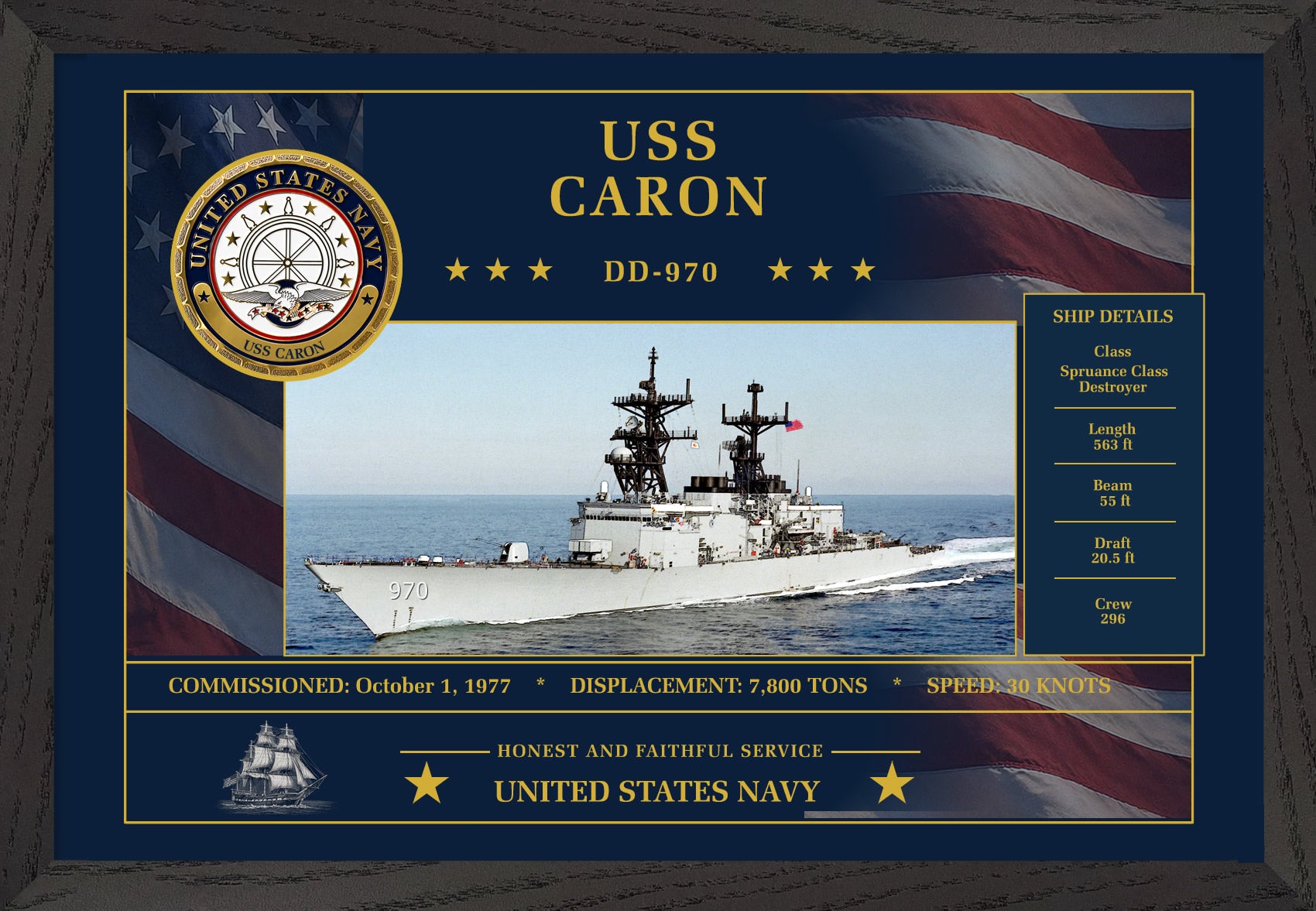 USS Caron DD-970 Framed Patriotic Art