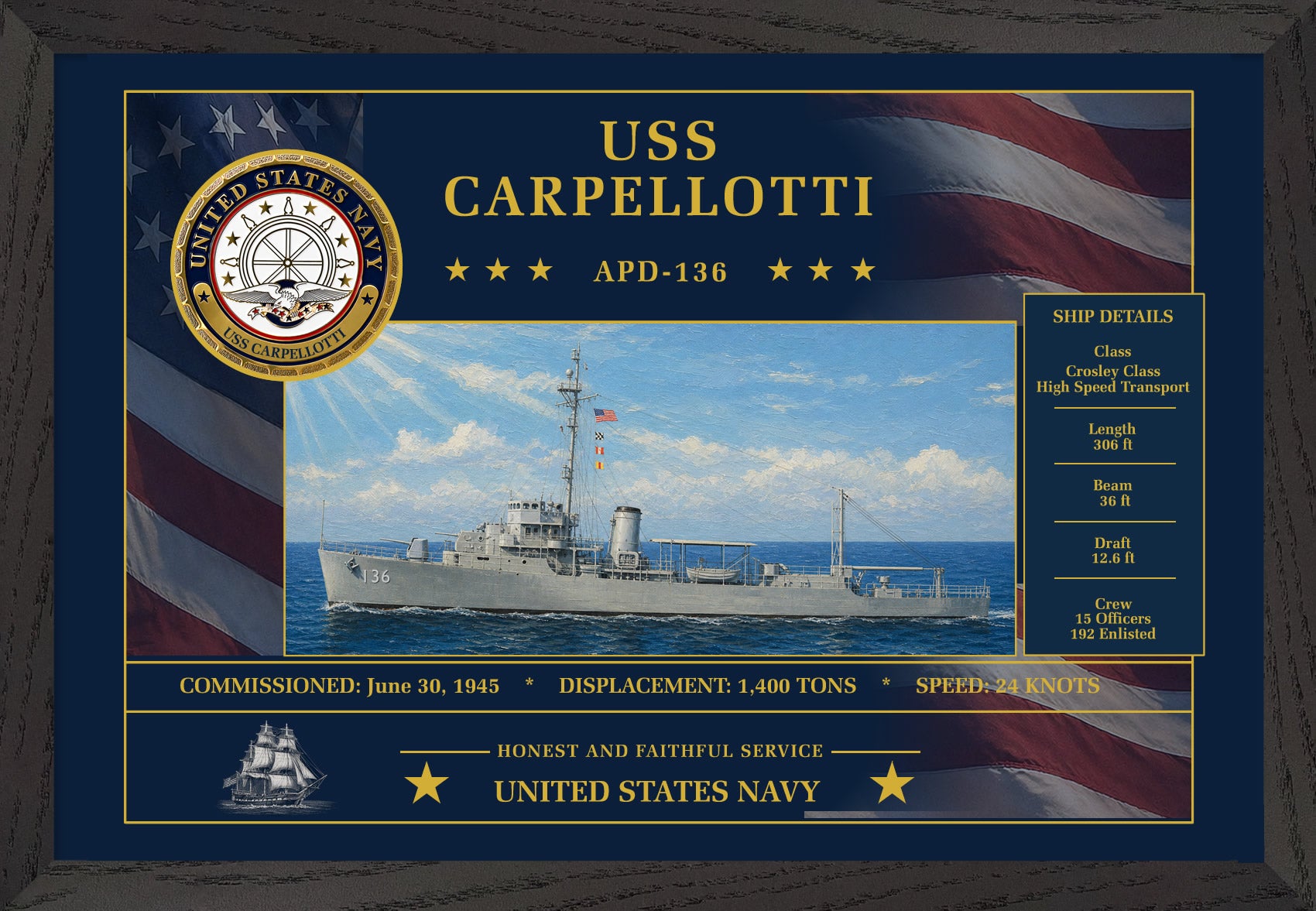 USS Carpellotti APD-136 Framed Patriotic Art