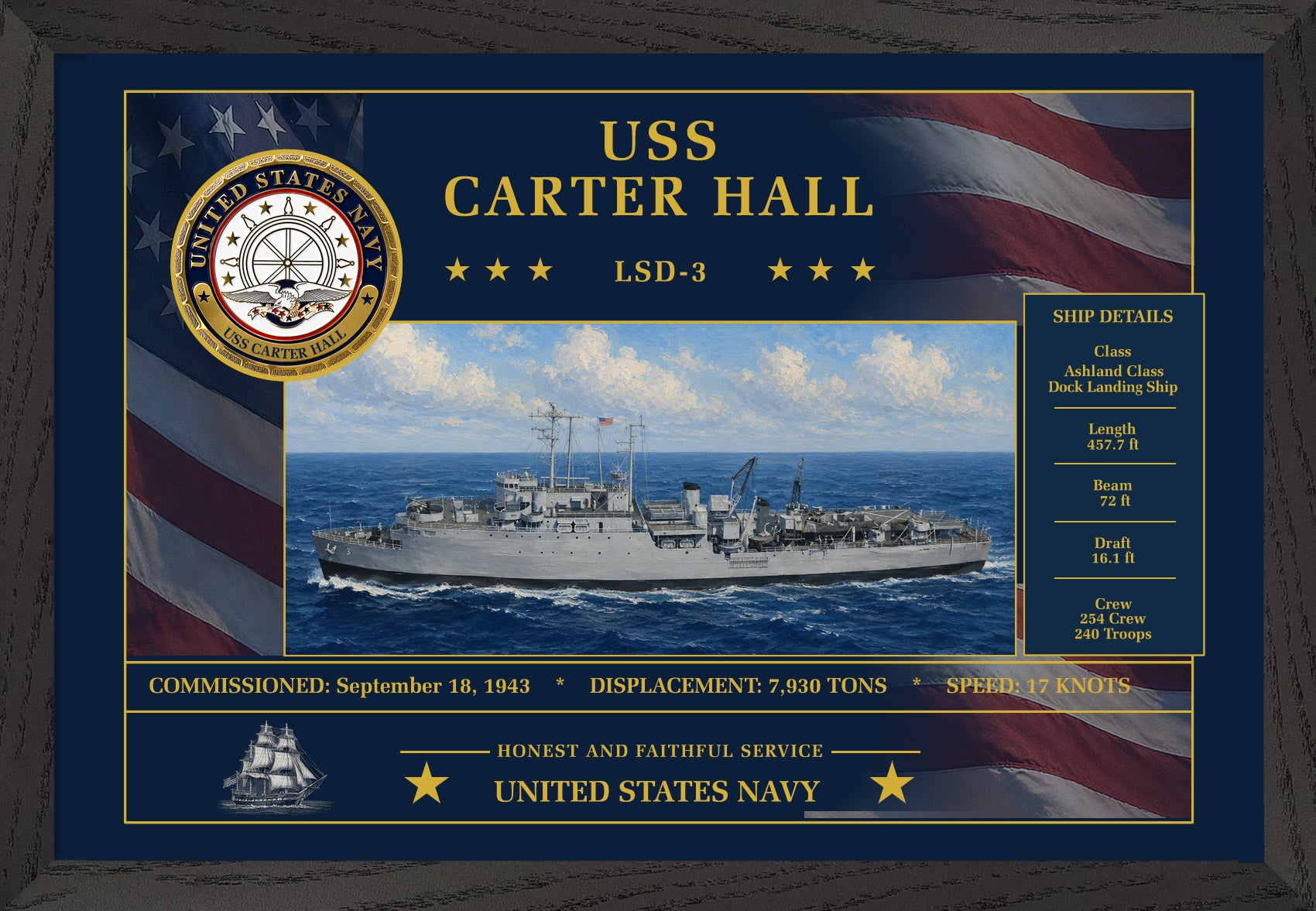 USS Carter Hall LSD-3 Framed Patriotic Art