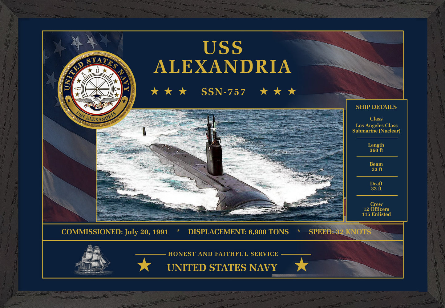 USS Alexandria SSN-757 Framed Patriotic Art