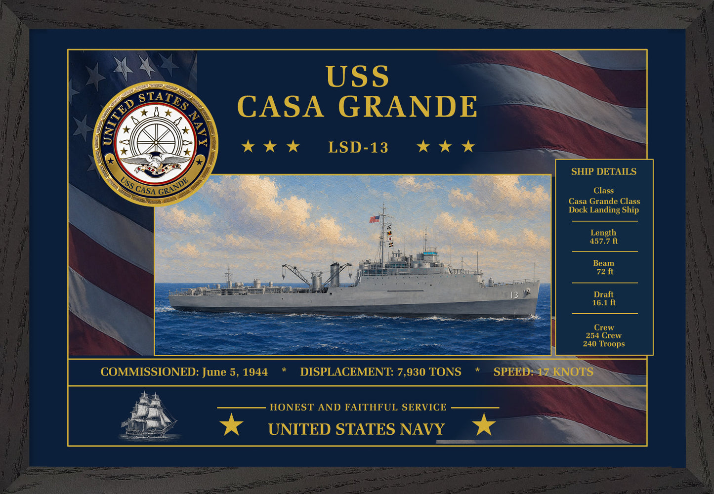 USS Casa Grande LSD-13 Framed Patriotic Art