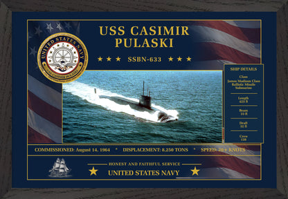 USS Casimir Pulaski SSBN-633 Framed Patriotic Art