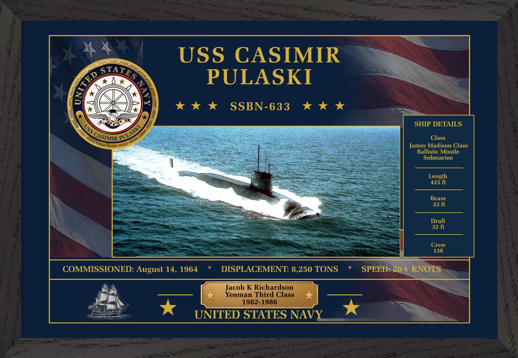 USS Casimir Pulaski SSBN-633 Framed Patriotic Art