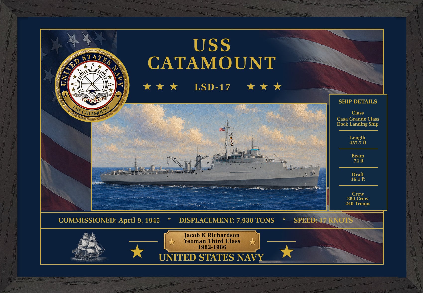 USS Catamount LSD-17 Framed Patriotic Art
