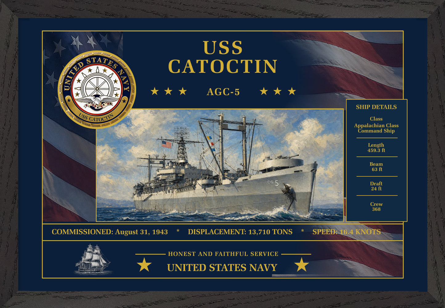 USS Catoctin AGC-5 Framed Patriotic Art
