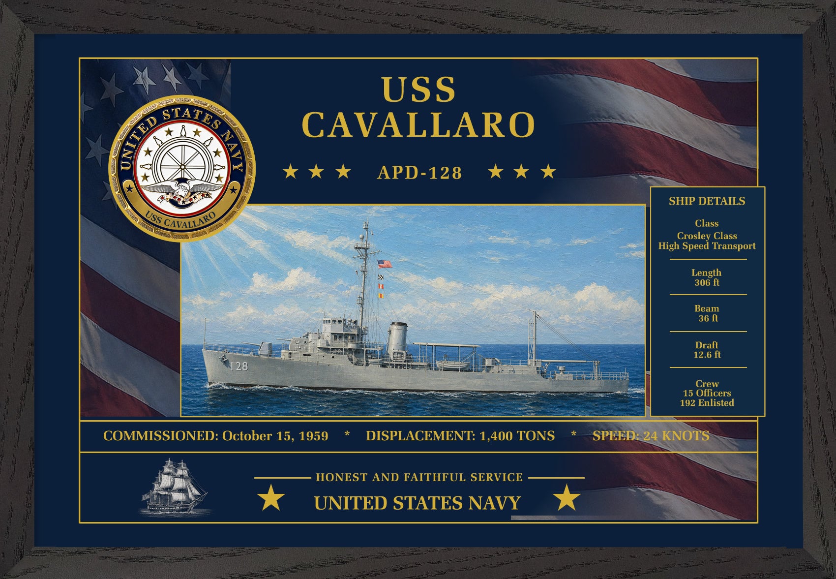 USS Cavallaro APD-128 Framed Patriotic Art